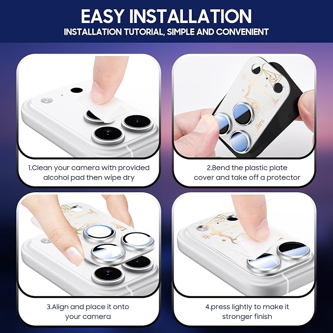 2 Pack Camera Lens Protector for iPhone 17 Pro,Virgo Pattern, AR 360-Degree Protection,Drop Protection,Anti Scratch Full-Coverage,Camera Transmfttance HD,Easy Installation,Silver