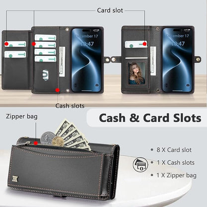 Wallet Case for iPhone 15 Pro Max with Card Holder/Crossbody Wallet/Strap| RFID Blocking | Magnetic | Kickstand | Detachable | PU Leather Phone Case for iPhone 15 Pro Max,6.7 in,Black