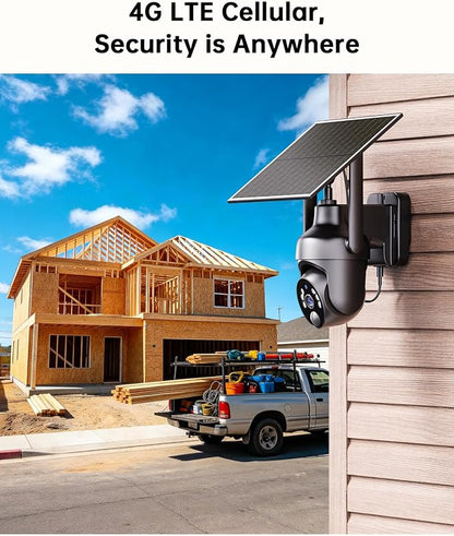 Cellular Security Camera with Pre-Installed 4G LTE SIM Card, Color Night Vision, 360° Full View, 2K Live Viewing, Instant Motion Alerts, No WiFi Needed Solar Outdoor Camera for Farm/Jobsite