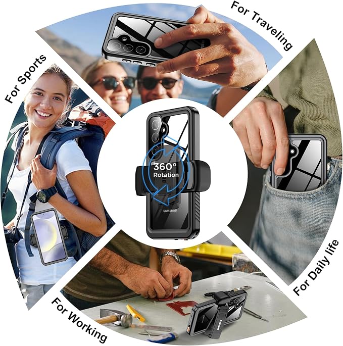 Temdan Compatible with Samsung Galaxy S24 Case Waterproof with Belt Clip Holster, Built-in Lens & Screen Protector Military Grade Shockproof Dropproof IP68 Underwater Full Body Phone Case