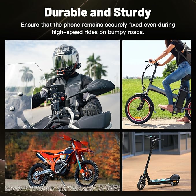 Aluminum Motorcycle Cell Phone Mount with Vibration Dampener, M1 Anti-Theft MTB Phone Mount for Motorcycle ATV Bike UTV Scooter, ATV Phone Holder Fit 6.1"-7.2" Phone, High-Speed Secure Lock