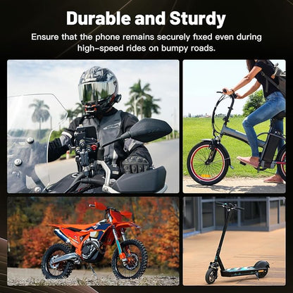 Aluminum Motorcycle Cell Phone Mount with Vibration Dampener, M1 Anti-Theft MTB Phone Mount for Motorcycle ATV Bike UTV Scooter, ATV Phone Holder Fit 6.1"-7.2" Phone, High-Speed Secure Lock