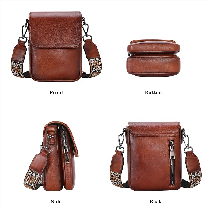 HESHE Leather Small Crossbody Bags for Women RFID Blocking Cell Phone Purse Anti-Theft Travel Bag with wide Straps