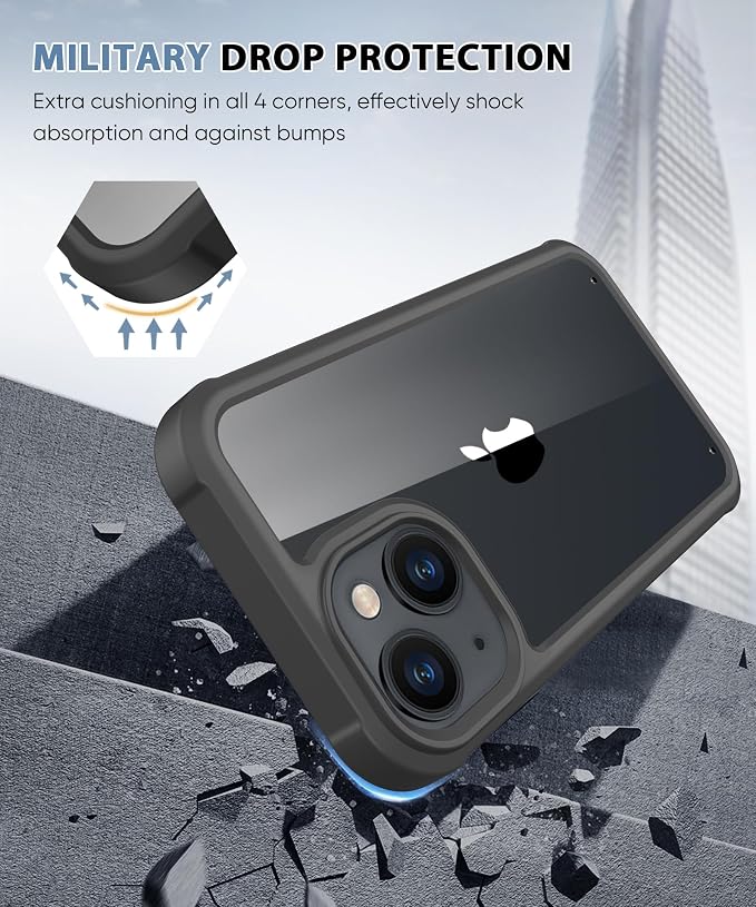 Compatible with iPhone 15 Plus Case, Built-in Screen Protector, with Camera Lens Protector, Anti-Yellowing Full Body Phone Case, Shockproof Protective Cover for 15Plus 6.7" (Black)
