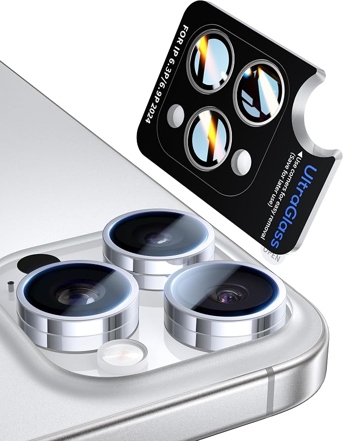 UltraGlass for iPhone 16 Pro Max/16 Pro Camera Lens Protector [NO.1 Military Grade Shatterproof] iPhone 16 Pro Max Camera Protector, 16 Pro Lens Cover [Longest Durable] Easy Install, White Titanium