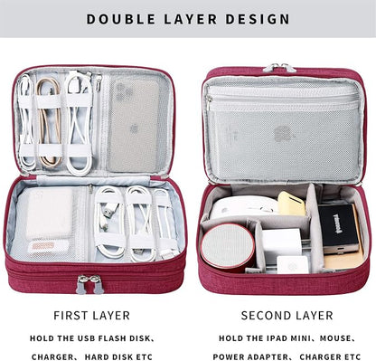 Lanola Travel Cable Organizer Bag, Electronic Accessories Case Portable Double Layer Cable Storage Bag for Cord, Charger, Flash Drive, Phone, SD Card,Personal Items - (Red)