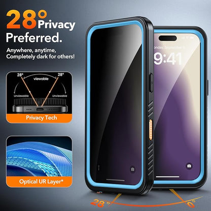 ANTSHARE for iPhone 16 Case Waterproof, [Anti Spy] Privacy Screen Protector for iPhone 16, [IP68 Under Water] Heavy Duty Full-Body Shockproof Phone Case, Blue