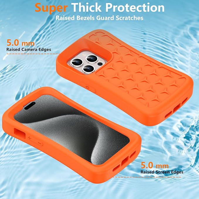 SPIDERCASE Floating Phone Case for iPhone 15/15 Pro/14/14 Pro/13/13 Pro/12/12 Pro [20FT Military Dropproof] with Waterproof Dry Bags and Lanyard EVA Foam iPhone Floating Case 6.1”, Orange