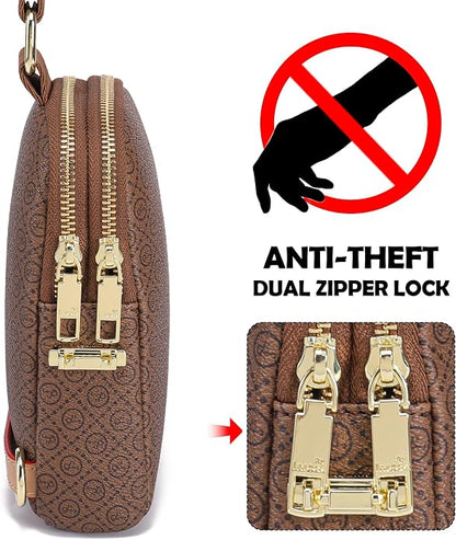 INICAT Anti Theft Crossbody Bag for Women, Small RFID Blocking Sling Purse with Zipper Lock for Travel, Vegan Leather
