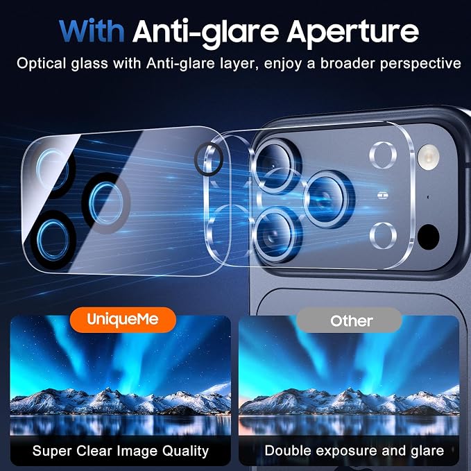 UniqueMe Compatible for 3 Pack iPhone 17 Pro Max Camera Lens Protector - [Drop Protection] Anti Scratch Full-Coverage Camera Cover Screen