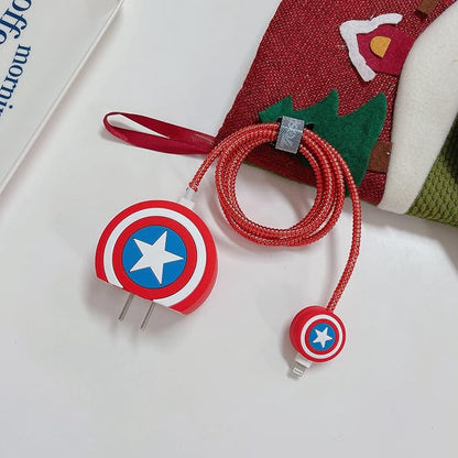 3D Cute Cartoon Charger Protector Case - Compatible for Apple 20W USB-C Power Adapter and Lightning Cable, No.17(4 in1)