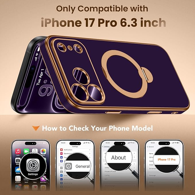 GolbinBox for iPhone 17 Pro Case with 360° Spin Magnetic Stand,[Compatible with Magsafe] [Military Protection][Built-in Ring Holder] Camera Control Phone Case for 17 Pro,Purple