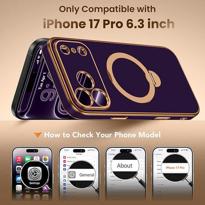 GolbinBox for iPhone 17 Pro Case with 360° Spin Magnetic Stand,[Compatible with Magsafe] [Military Protection][Built-in Ring Holder] Camera Control Phone Case for 17 Pro,Purple