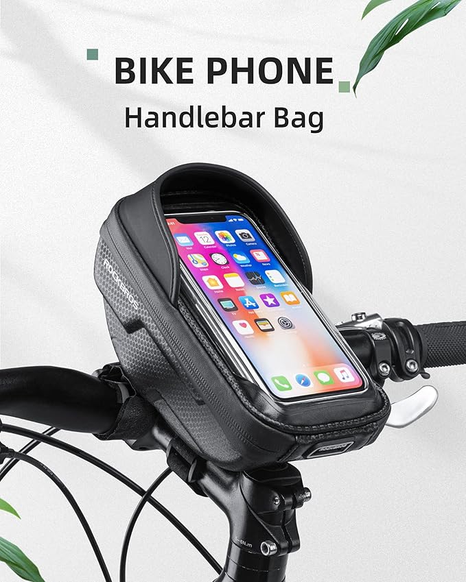 ROCKBROS Bike Phone Mount Bag Bike Front Frame Handlebar Bag Waterproof Bike Phone Holder Case Bicycle Accessories Pouch Sensitive Touch Screen Compatible with iPhone Below 6.5"