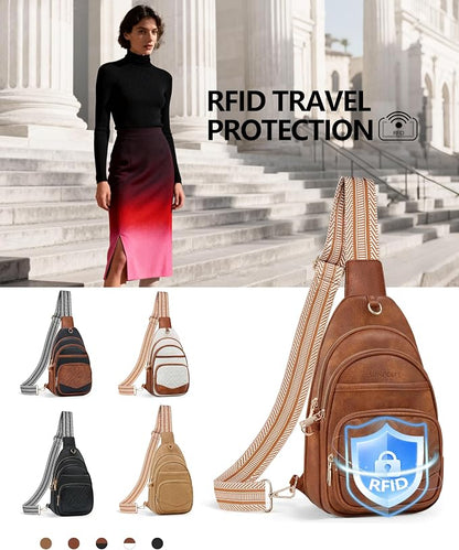 Anti Theft Crossbody Bags for Women, RFID Vegan Leather Sling Purse for Travel, Chest Bag, Cross Body Purses & Fanny Packs(Brown) | Multi-Pocket, 8 RFID Card Slots, Structured bag, Quilted Design