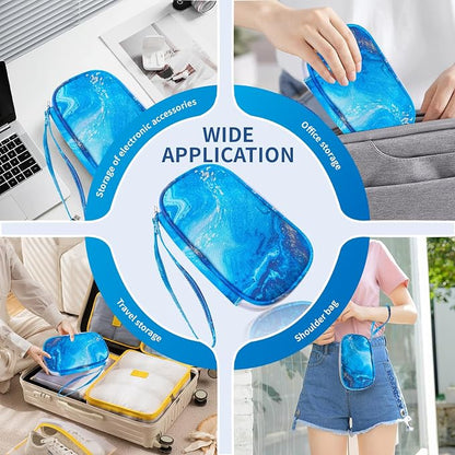 Electronics Organizer Travel Case, Cable Organizer Travel Essentials Tech Pouch,Suitable for Charger, Cable, Phone，Flash Drive,Blue Marble