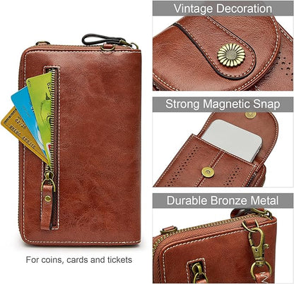 S-ZONE Women RFID Blocking Crossbody Cell Phone Purse Small Faux Leather Wallet Purse