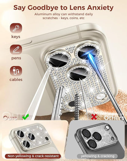 Goton for iPhone 17 Pro Max Camera Lens Protector Diamond Bling- Not Easy to Fall, Strong Adsorption, Glitter Metal Aluminum Alloy Rear Camera Screen Cover Accessories for 17 Promax, Silver