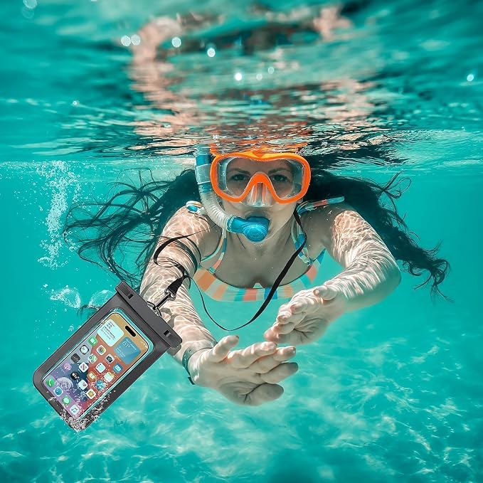 4 Pack Universal Waterproof Phone Pouch Compatible for iPhone,Dry Bag for Cruise Travel Vacation Essentials Large Phone Holder, Black & Purple & Blue& Bright Red-7"