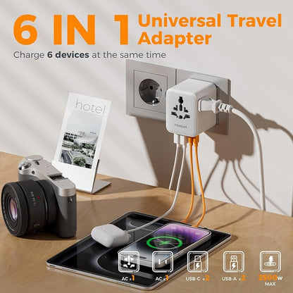 TESSAN Universal Travel Adapter, Power Adapter Worldwide | Extra 2 Prong AC Outlet, 4 USB Ports (2 USB C), US to Europe Italy UK Australia Ireland, Type C G A I