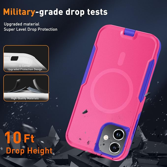 Xmon iPhone 11 Magnetic Case [MIL-Grade Drop Tested & Compatible with MagSafe] Tempered Glass Screen Protector with Camera Lens Protector Phone Case Cover for Apple iPhone 11 (Magnetic Rose)