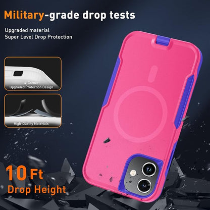 Xmon iPhone 11 Magnetic Case [MIL-Grade Drop Tested & Compatible with MagSafe] Tempered Glass Screen Protector with Camera Lens Protector Phone Case Cover for Apple iPhone 11 (Magnetic Rose)