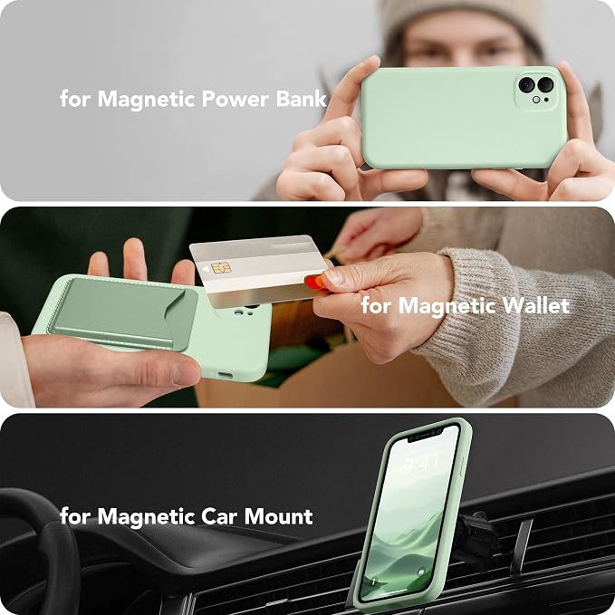 Magnetic for iPhone 11 Phone Case Silicone, Compatible with MagSafe, [Full Camera Protection][Screen Protector] Slim Shockproof Protective Case for iPhone 11 6.1", Light Cyan