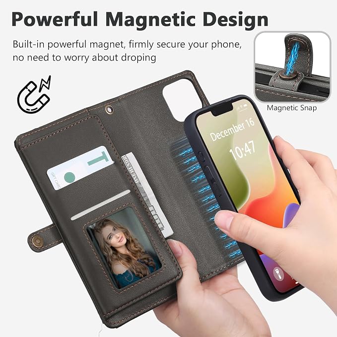 Wallet Case for iPhone 14 Plus with Card Holder/Crossbody Wallet/Strap| RFID Blocking | Magnetic | Kickstand | Detachable | PU Leather Phone Case for iPhone 14 Plus,6.7 in,Black