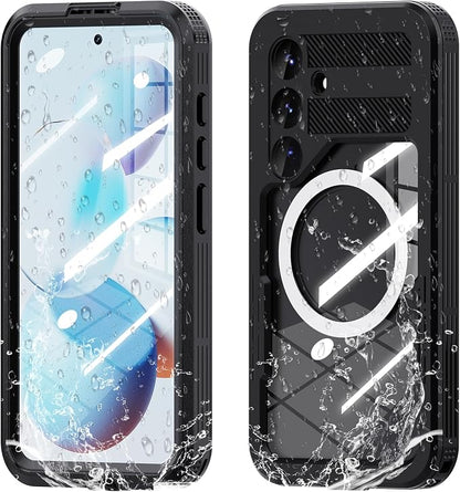 Omio for Galaxy S25 Plus Waterproof Case Compatible with MagSafe, Magnetic Waterproof Full Body IP68 Underwater Case Built-in Screen Protector Military Grade Shockproof Case for Men Women Black
