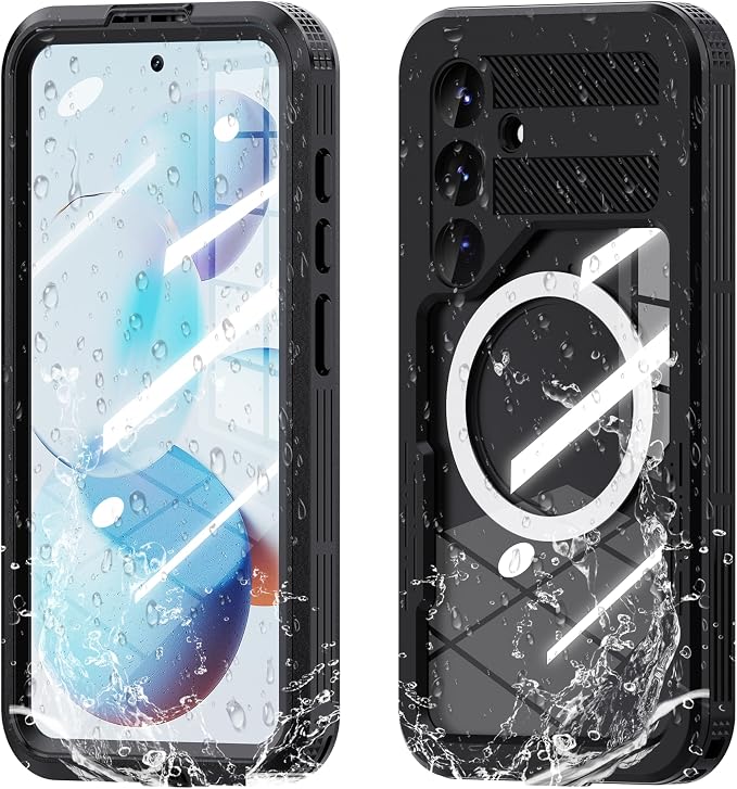 Omio Designed for Galaxy S25 Waterproof Case Compatible with MagSafe, Magnetic Waterproof Full Body IP68 Underwater Case Built-in Screen Protector Military Grade Shockproof Case for Men Women Black