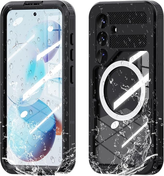 Omio Designed for Galaxy S25 Waterproof Case Compatible with MagSafe, Magnetic Waterproof Full Body IP68 Underwater Case Built-in Screen Protector Military Grade Shockproof Case for Men Women Black