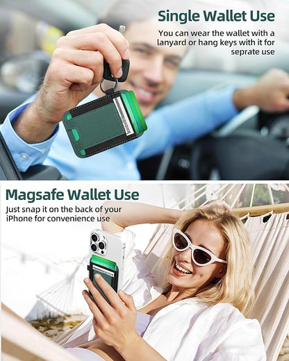 For Magsafe Wallet, Strongest Magnetic Wallet for iPhone 17/16/15/14/13/12 Series, for Magsafe Card Holder with 2 Card Slots, Magnetic Card Holder, RFID Blocking, Vegan Leather, Hold 7 Cards, Green