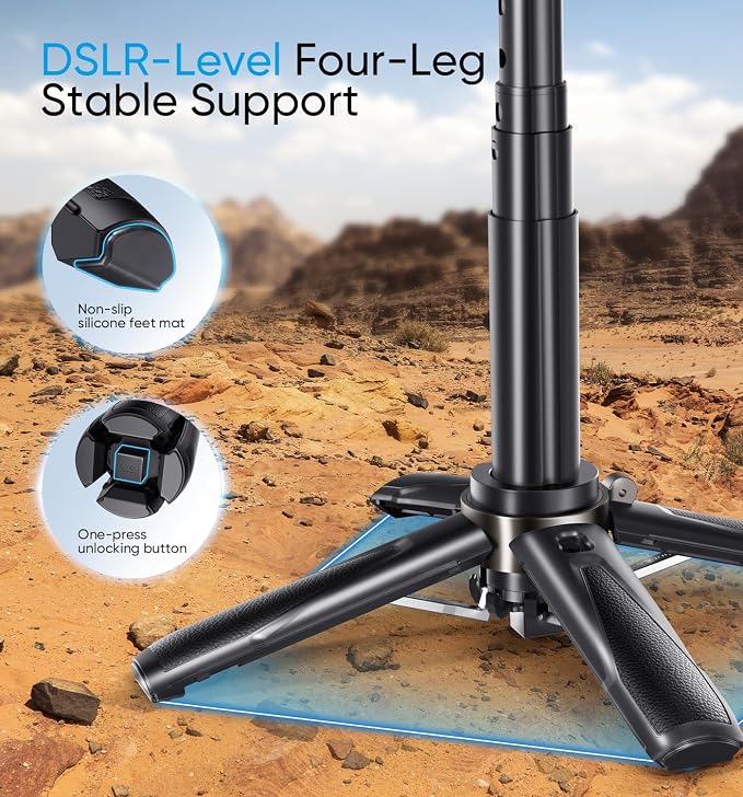 MAGIC JOHN Phone Tripod, Portable Selfie Stick, Pocket Size Selfie Stick for iPhone, Tripod for Phone with Detachable Remote Control for Photograph, Live Streaming, Video Recording