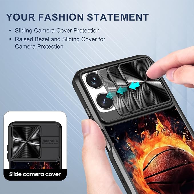 for Motorola Moto G Power 5G 2025 Case with Passionate Basketball, Metal Slide Camera Cover, Screen Protector, Anti-Peeping Privacy Safeguard, Camera Lens Protector Phone Case for Moto G Power 5G