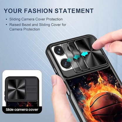 for Motorola Moto G Power 5G 2025 Case with Passionate Basketball, Metal Slide Camera Cover, Screen Protector, Anti-Peeping Privacy Safeguard, Camera Lens Protector Phone Case for Moto G Power 5G