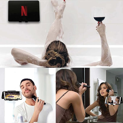 AIRSTIK Cell Phone Holder for Glass Shower, Mirror & Window | Suction Mount Universal Modular New Removable Back Plate | Reusable Waterproof for Bathroom, Kitchen, Dorm, Gym Made in USA (Black)