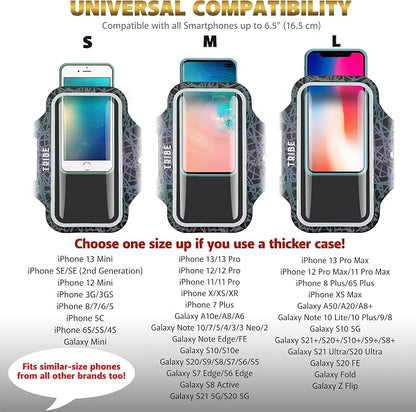 TRIBE Water Resistant Cell Phone Armband Case Running Holder for iPhone Pro Max Plus Mini SE (13/12/11/X/XS/XR/8/7/6/5) Galaxy S Ultra Plus Edge Note (21/20/10/9/8/7/6/5) Adjustable Strap & Key Pocket