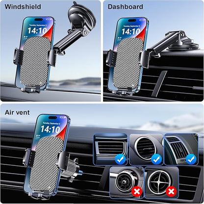 Phone Holder Car Mount for iPhone [Powerful Suction] Phone Mount for Car Dashboard Windshield Air Vent Universal Accessories [Thick Cases Friendly] Automobile Phone Holder Fit iPhone Smartphone