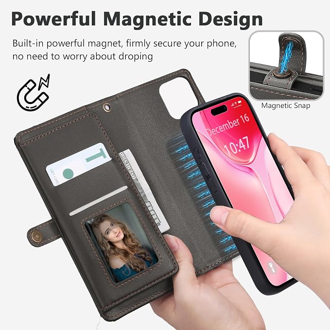 Wallet Case for iPhone 15 Plus with Card Holder/Crossbody Wallet/Strap| RFID Blocking | Magnetic | Kickstand | Detachable | PU Leather Phone Case for iPhone 15 Plus,6.7 in,Black