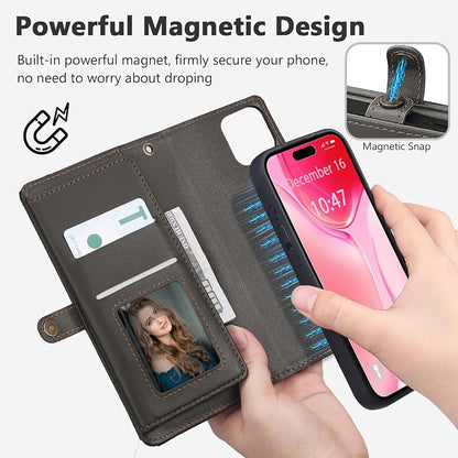 Wallet Case for iPhone 15 Plus with Card Holder/Crossbody Wallet/Strap| RFID Blocking | Magnetic | Kickstand | Detachable | PU Leather Phone Case for iPhone 15 Plus,6.7 in,Black