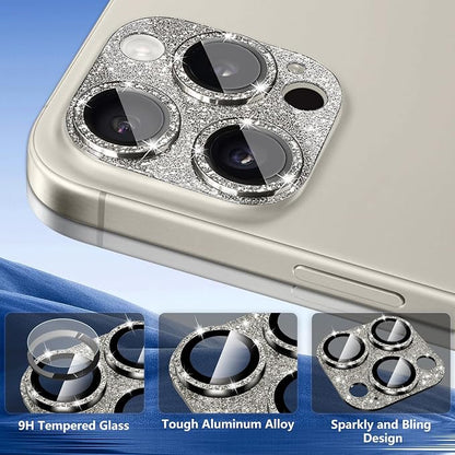 Camera Lens Protector for iPhone 16 Pro/16 Pro Max, Glitter Camera Cover with 9H Tempered Glass Metal Ring, Lens Protector for iPhone 16 Pro/Pro Max (Glitter - Natural)