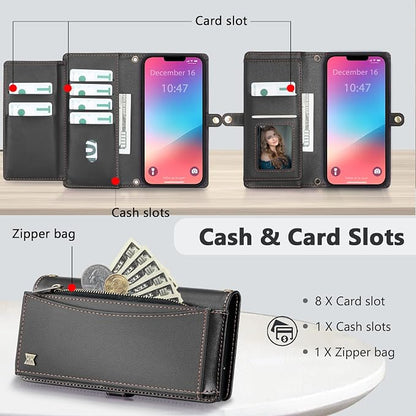Wallet Case for iPhone 13 Pro Max with Card Holder/Crossbody Wallet/Strap| RFID Blocking | Magnetic | Kickstand | Detachable | PU Leather Phone Case for iPhone 13 Pro Max,6.7 in,Black