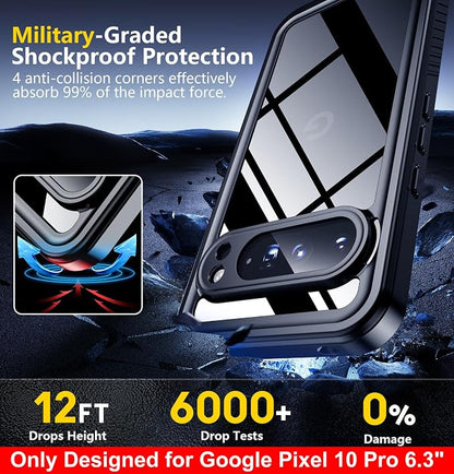SPIDERCASE ONLY Designed for Google Pixel 10 Pro Case Waterproof, [12FT Military-Grade Drop Protection] IP68 Water Resistance [Anti-Peeping Screen Protector] Full Body Sealed Phone Case 6.3", Black