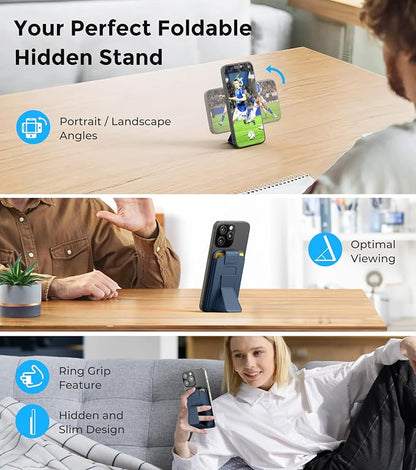 ArtsEvo Magnetic Wallet with Stand and Finger Loop, Up to 3,000g Magnet Strength, Compatible with iPhone Magnetic Wallet for iPhone 17/16/15/14/13/12 Series (Not for 13/12 Mini). Max 3 Card Holder