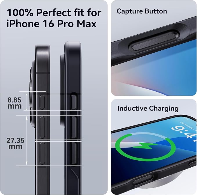 CASEKOO for iPhone 16 Pro Max Case, [Never Yellow Technology] [Mil-Grade Drop Protection] Translucent Slim Cover Women Men for iPhone 16 Pro Max Phone Case 6.7 inch, Frosted Black