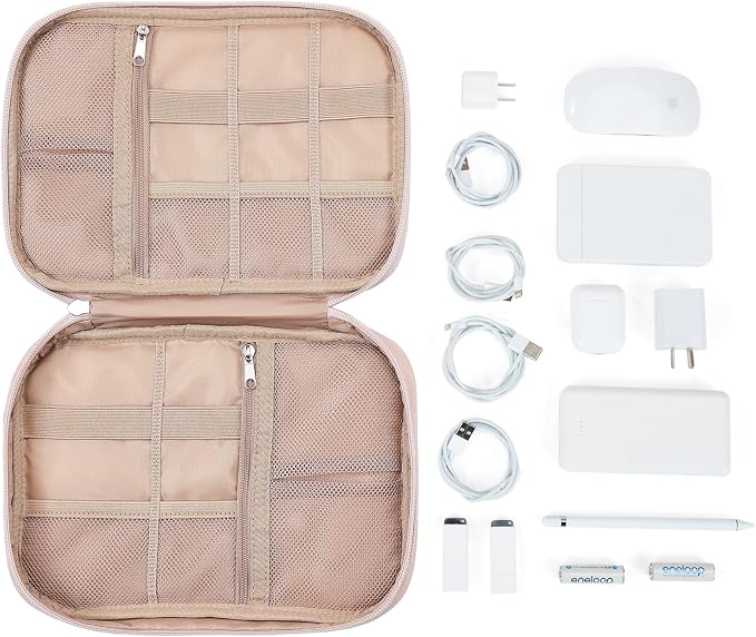NISHEL Travel Cord Organizer, Electronic Cable Accessories Storage Bag | Bag for chargers, cables, phones, hard drives, USB devices and SD cards, ideal for travel and daily use,Pink