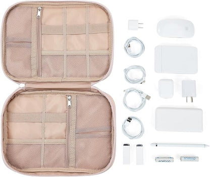 NISHEL Travel Cord Organizer, Electronic Cable Accessories Storage Bag | Bag for chargers, cables, phones, hard drives, USB devices and SD cards, ideal for travel and daily use,Pink