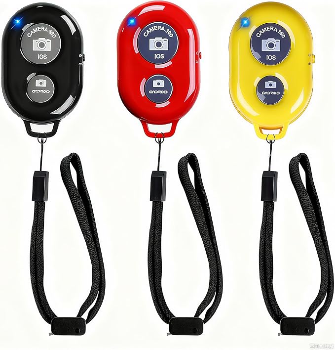Wireless Remote Shutter for Cellphones and Tablets (3 Pack), AOQIYUE Wireless Remote for iPhone/Android Camera Control, Selfie Clicker for Photos and Videos - Wrist Strap Included