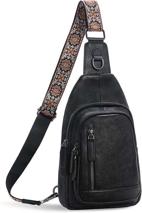 HESHE Leather Sling Bag for Women Crossbody Bags with Multi-Pocket Stylish Fanny Packs for Travel Chest Bag