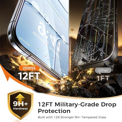 NeverBreak 9H+ Hardness for iPhone Air Screen Protector 12FT Military Grade Protection (Scratch, Shatter, Drop Resistance) Tempered Glass Full Edge Coverage 6.5" 2025, 2 Pack with De-Bubble Card